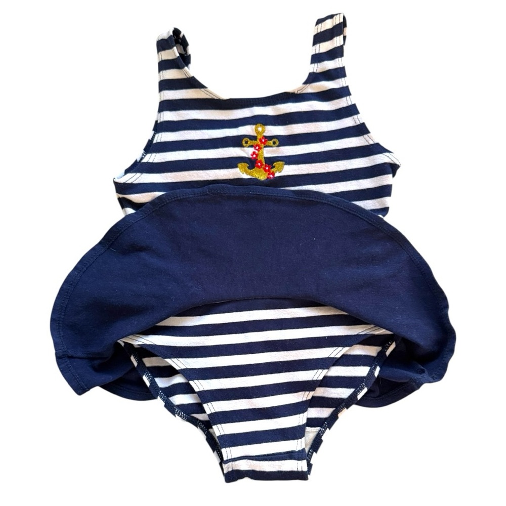 Vintage Basic Editions Nautical Anchor Dress Size 5 Navy Stripe 90s Y2K - Picture 3 of 7
